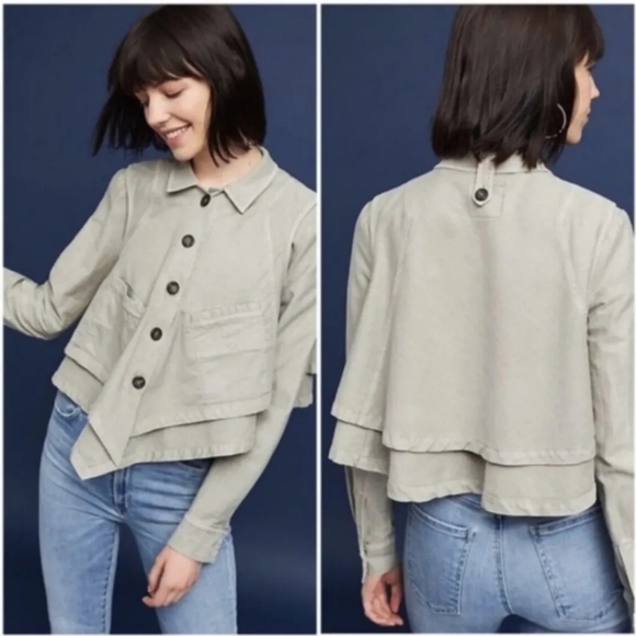 Anthropologie Jackets & Blazers - Hei Hei Anthropologie Renley Handkerchief Jacket Green Cropped Layered